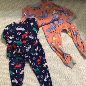 2 Pair Boys Jammies size 4T. Velour Christmas set & Orange Tractor Set Cotton